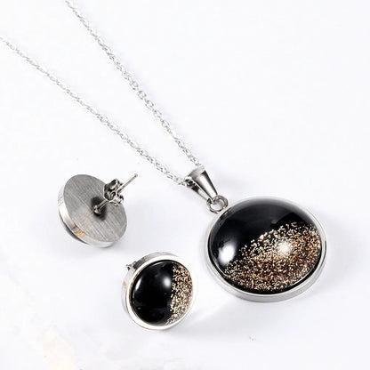 304 Stainless Steel 18K Gold Plated Simple Style Plating Round Earrings Necklace