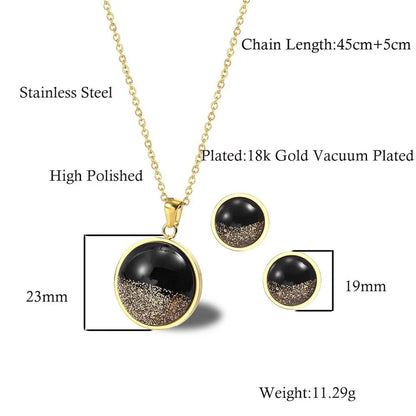 304 Stainless Steel 18K Gold Plated Simple Style Plating Round Earrings Necklace