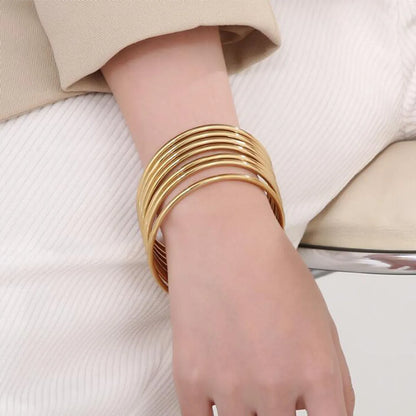 304 Stainless Steel 18K Gold Plated Simple Style Round Solid Color Bangle