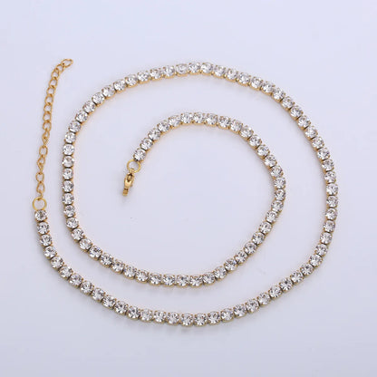 Wholesale Jewelry Simple Style Shiny Solid Color 304 Stainless Steel Rhinestones 18K Gold Plated Inlay Necklace