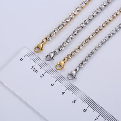 Wholesale Jewelry Simple Style Shiny Solid Color 304 Stainless Steel Rhinestones 18K Gold Plated Inlay Necklace