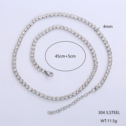 Wholesale Jewelry Simple Style Shiny Solid Color 304 Stainless Steel Rhinestones 18K Gold Plated Inlay Necklace