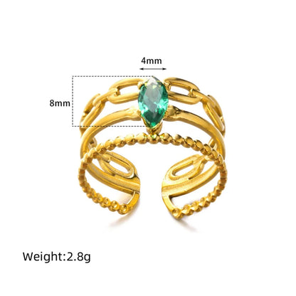 304 Stainless Steel 18K Gold Plated Simple Style Shiny Plating Inlay Solid Color Zircon Open Rings