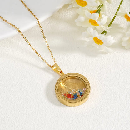 Wholesale Jewelry Simple Style Human Round 304 Stainless Steel 18K Gold Plated Zircon Pendant Necklace