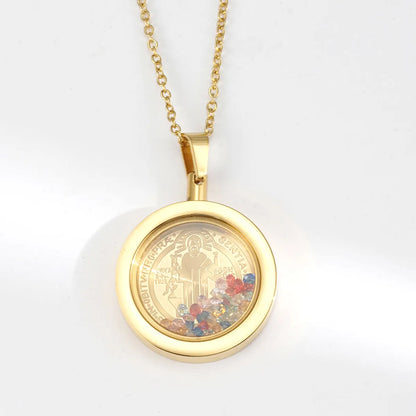 Wholesale Jewelry Simple Style Human Round 304 Stainless Steel 18K Gold Plated Zircon Pendant Necklace