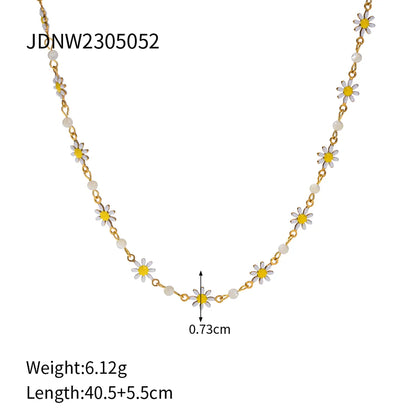 304 Stainless Steel 18K Gold Plated Sweet Classic Style Beaded Enamel Colorful Daisy Necklace