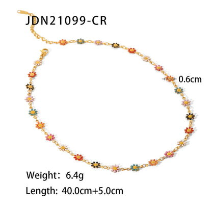 304 Stainless Steel 18K Gold Plated Sweet Classic Style Beaded Enamel Colorful Daisy Necklace