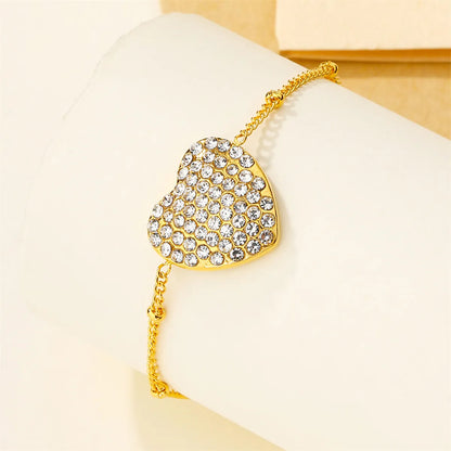 Sweet Shiny Heart Shape 201 Stainless Steel 304 Stainless Steel 18K Gold Plated Zircon Bracelets In Bulk