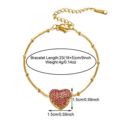 Sweet Shiny Heart Shape 201 Stainless Steel 304 Stainless Steel 18K Gold Plated Zircon Bracelets In Bulk