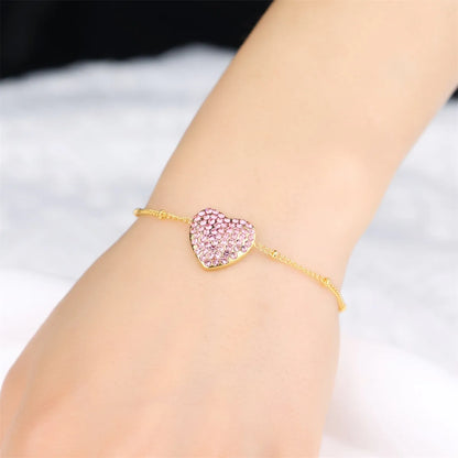 Sweet Shiny Heart Shape 201 Stainless Steel 304 Stainless Steel 18K Gold Plated Zircon Bracelets In Bulk