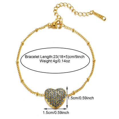 Sweet Shiny Heart Shape 201 Stainless Steel 304 Stainless Steel 18K Gold Plated Zircon Bracelets In Bulk