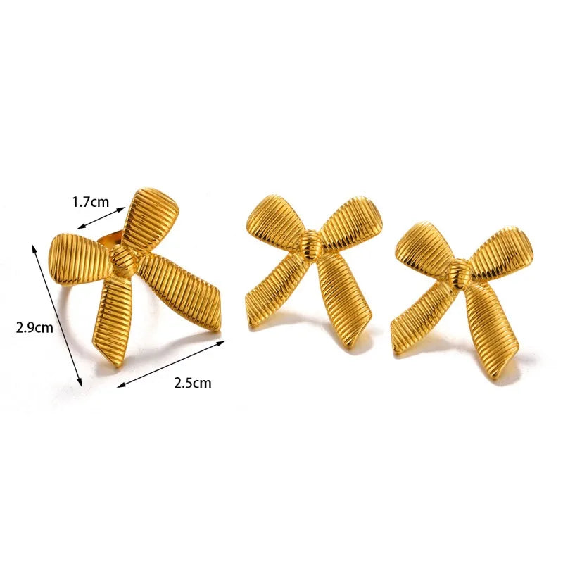 304 Stainless Steel 18K Gold Plated Sweet Simple Style Bow Knot Stainless Steel Rings Earrings