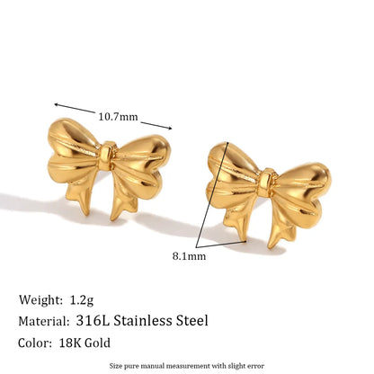 304 Stainless Steel 18K Gold Plated Sweet Simple Style Classic Style Plating Bow Knot Earrings Necklace