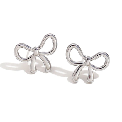 304 Stainless Steel 18K Gold Plated Sweet Simple Style Classic Style Plating Bow Knot Earrings Necklace