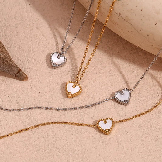 304 Stainless Steel 18K Gold Plated Sweet Simple Style Classic Style Plating Inlay Heart Shape Shell Bracelets Necklace