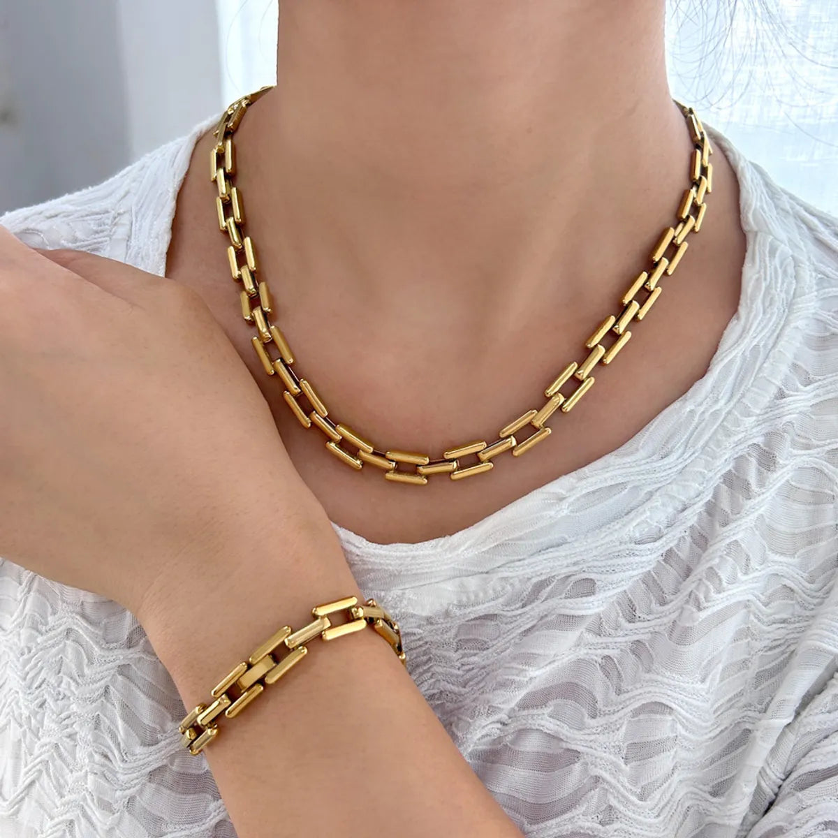 304 Stainless Steel 18K Gold Plated Vacation Solid Color Bracelets Necklace