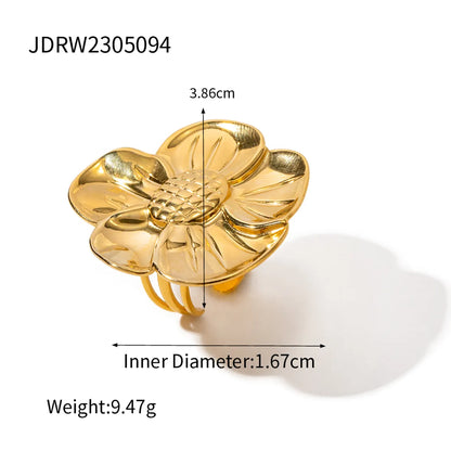 304 Stainless Steel 18K Gold Plated Vacation Sweet Plating Irregular Star Flower Open Rings