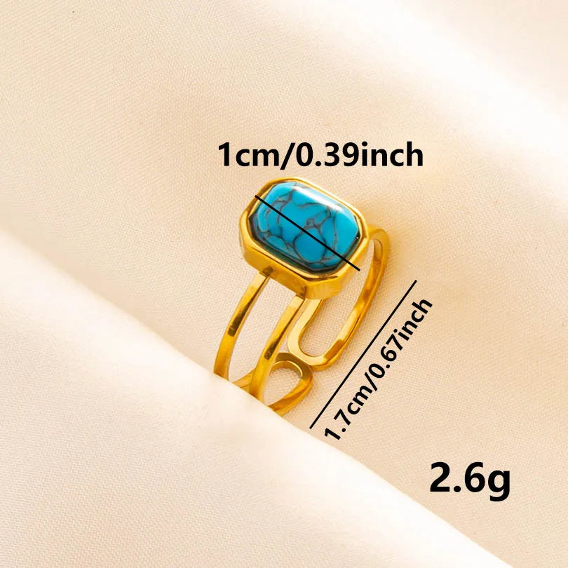 304 Stainless Steel 18K Gold Plated Vintage Style Classic Style Inlay Geometric Artificial Gemstones Imitating Stone Open Rings