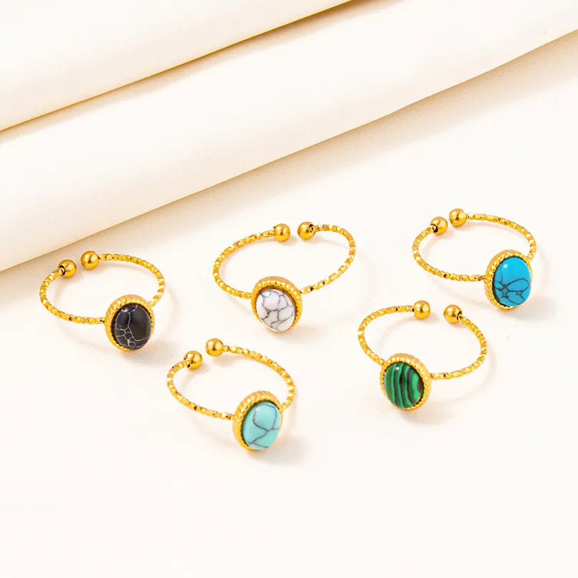 304 Stainless Steel 18K Gold Plated Vintage Style Classic Style Inlay Geometric Artificial Gemstones Imitating Stone Open Rings