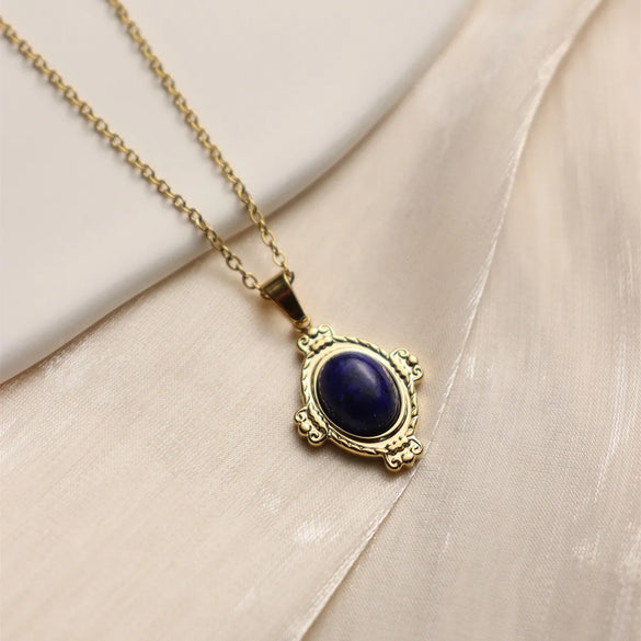 304 Stainless Steel 18K Gold Plated Vintage Style French Style Inlay Sun Oval Water Droplets Natural Stone
