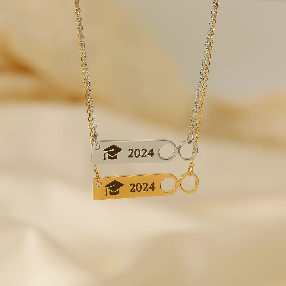 304 Stainless Steel 18K Gold Plated White Gold Plated Casual Simple Style Doctoral Cap Number Pendant Necklace