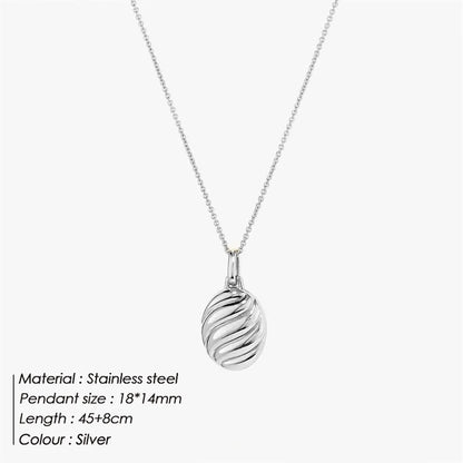 304 Stainless Steel 316 Stainless Steel  14K Gold Plated Retro Commute Oval Pendant Necklace