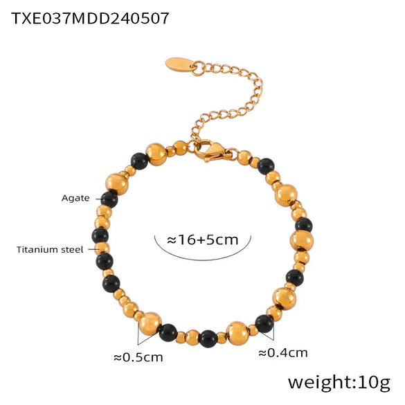Wholesale Jewelry Retro Simple Style Round 304 Stainless Steel Agate 18K Gold Plated Beaded Plating Bracelets Earrings Necklace