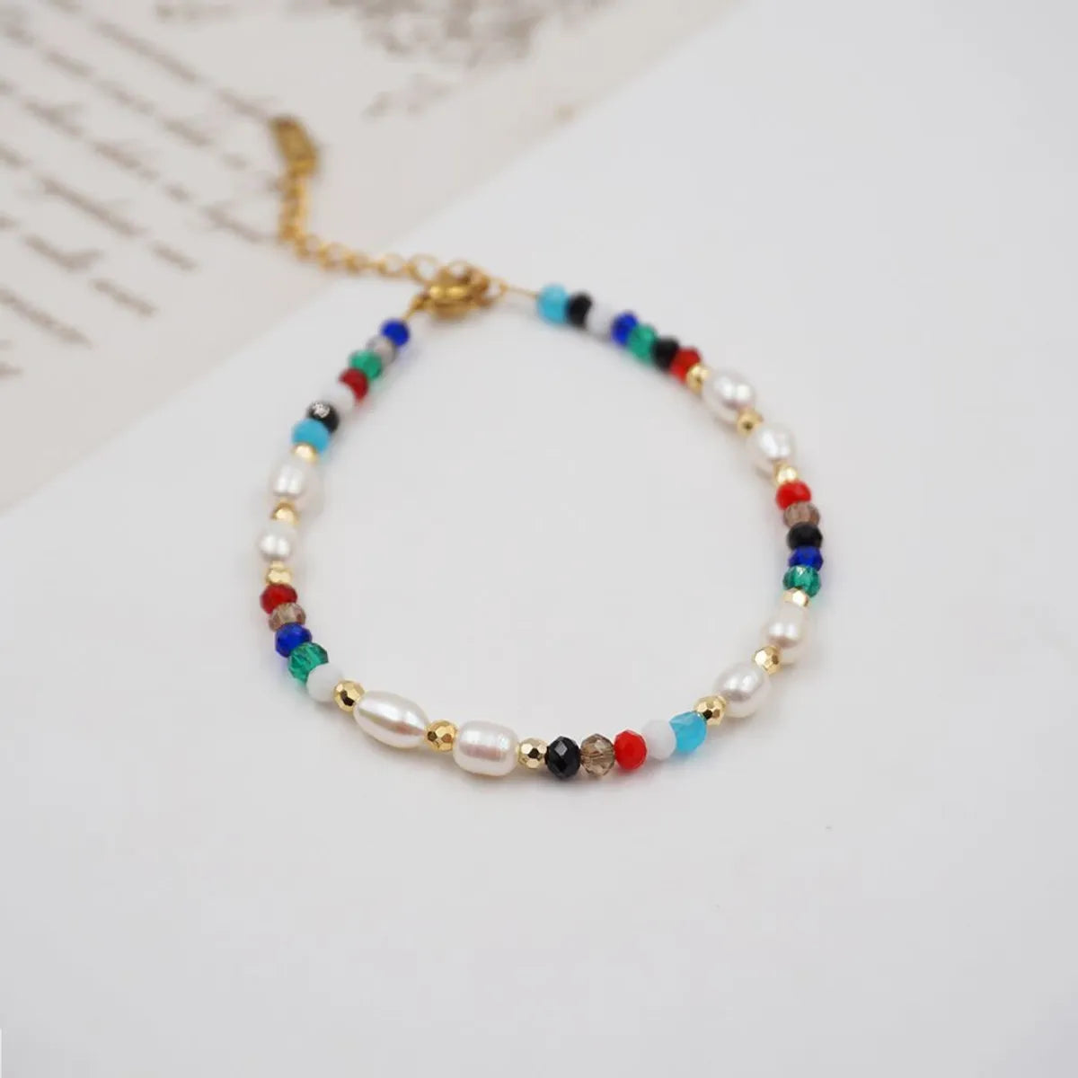 304 Stainless Steel Artificial Crystal Freshwater Pearl Gold Plated Casual Sweet Beaded Geometric Bracelets Necklace