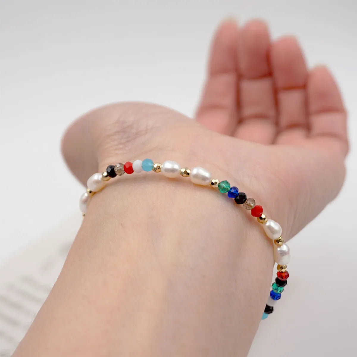 304 Stainless Steel Artificial Crystal Freshwater Pearl Gold Plated Casual Sweet Beaded Geometric Bracelets Necklace