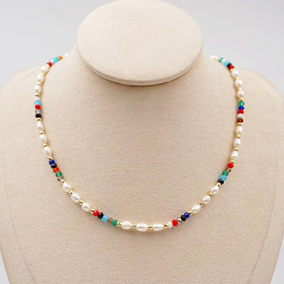 304 Stainless Steel Artificial Crystal Freshwater Pearl Gold Plated Casual Sweet Beaded Geometric Bracelets Necklace