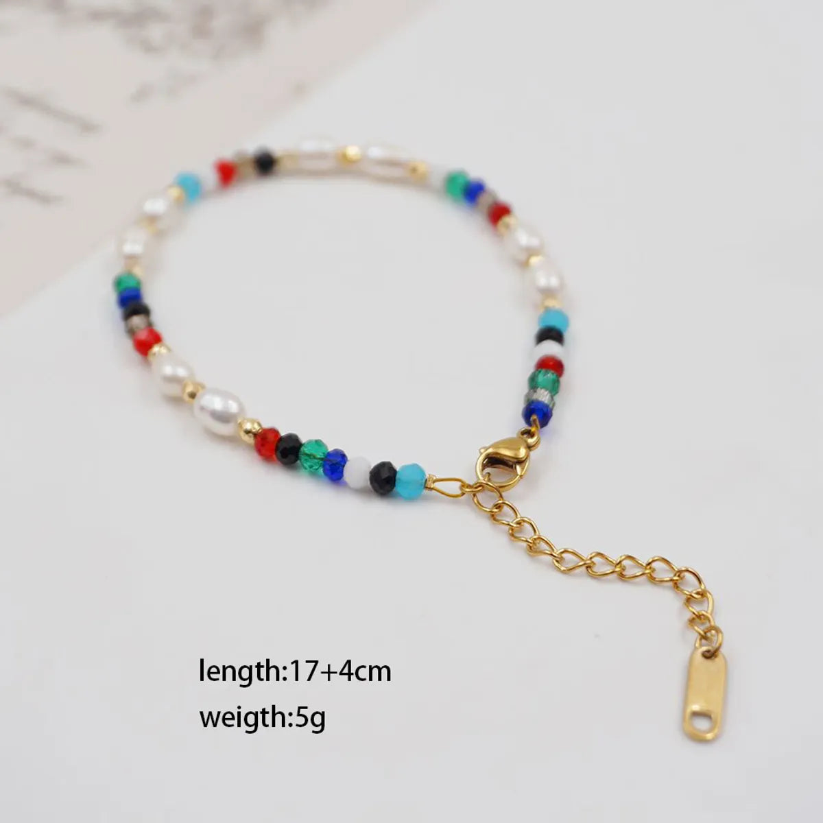 304 Stainless Steel Artificial Crystal Freshwater Pearl Gold Plated Casual Sweet Beaded Geometric Bracelets Necklace