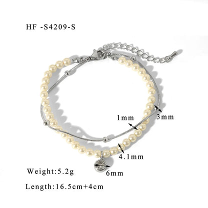 304 Stainless Steel Basic Baroque Style Classic Style Plating Inlay Geometric Artificial Pearls Zircon Bracelets