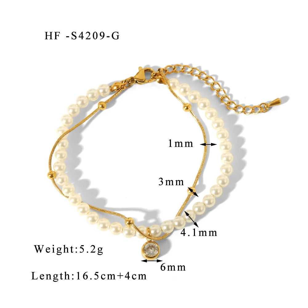 304 Stainless Steel Basic Baroque Style Classic Style Plating Inlay Geometric Artificial Pearls Zircon Bracelets