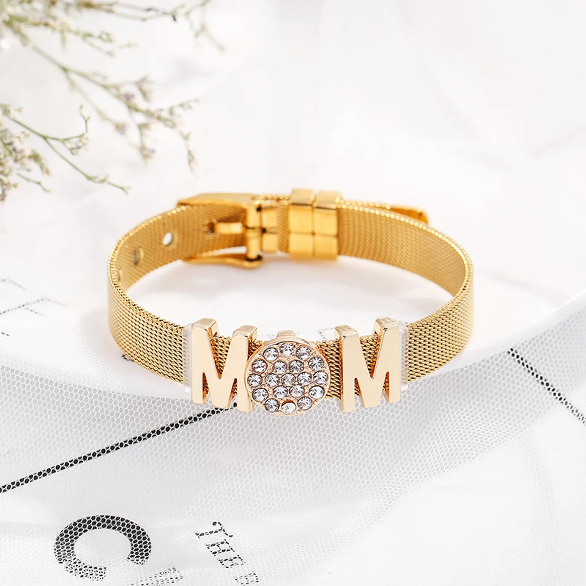 304 Stainless Steel Casual Modern Style Inlay Letter Rhinestones Wristband Bangle