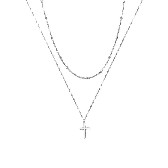 304 Stainless Steel Casual Simple Style Cross Double Layer Necklaces Pendant Necklace