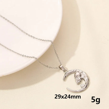 304 Stainless Steel Casual Simple Style Hollow Out Star Moon Pendant Necklace