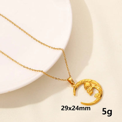 304 Stainless Steel Casual Simple Style Hollow Out Star Moon Pendant Necklace