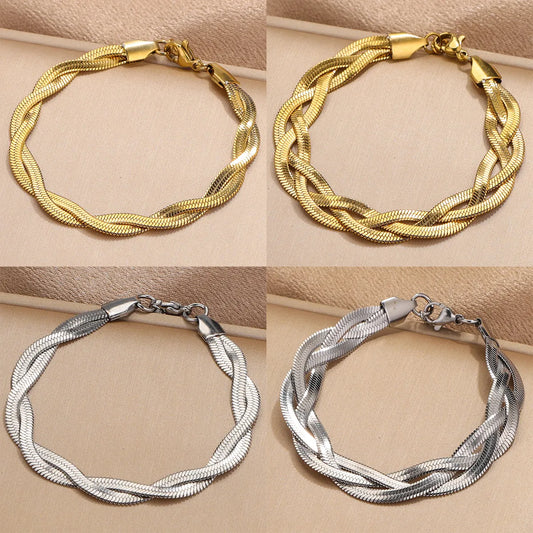 304 Stainless Steel Casual Simple Style Plating Braid Geometric Bracelets Necklace