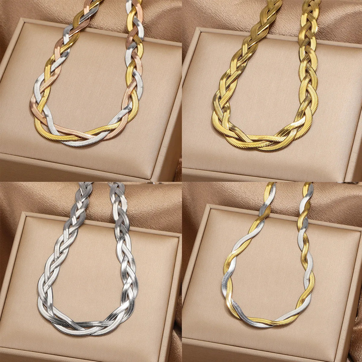 304 Stainless Steel Casual Simple Style Plating Braid Geometric Bracelets Necklace