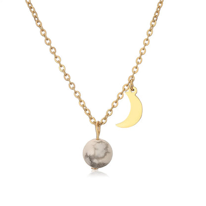 304 Stainless Steel Casual Simple Style Plating Inlay Moon Pendant Necklace