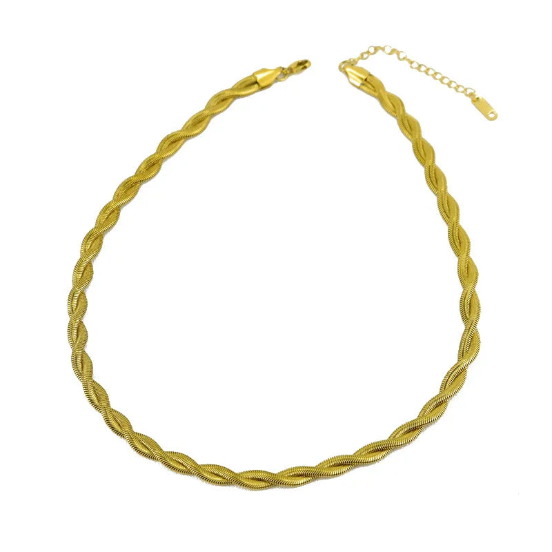 Wholesale Jewelry Casual Simple Style Twist 304 Stainless Steel 18K Gold Plated Plating Bracelets Necklace Jewelry Set