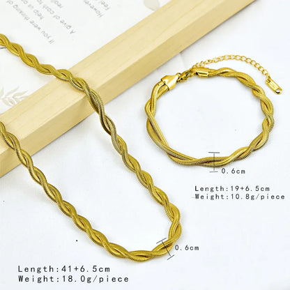 Wholesale Jewelry Casual Simple Style Twist 304 Stainless Steel 18K Gold Plated Plating Bracelets Necklace Jewelry Set