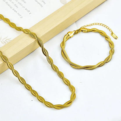 Wholesale Jewelry Casual Simple Style Twist 304 Stainless Steel 18K Gold Plated Plating Bracelets Necklace Jewelry Set