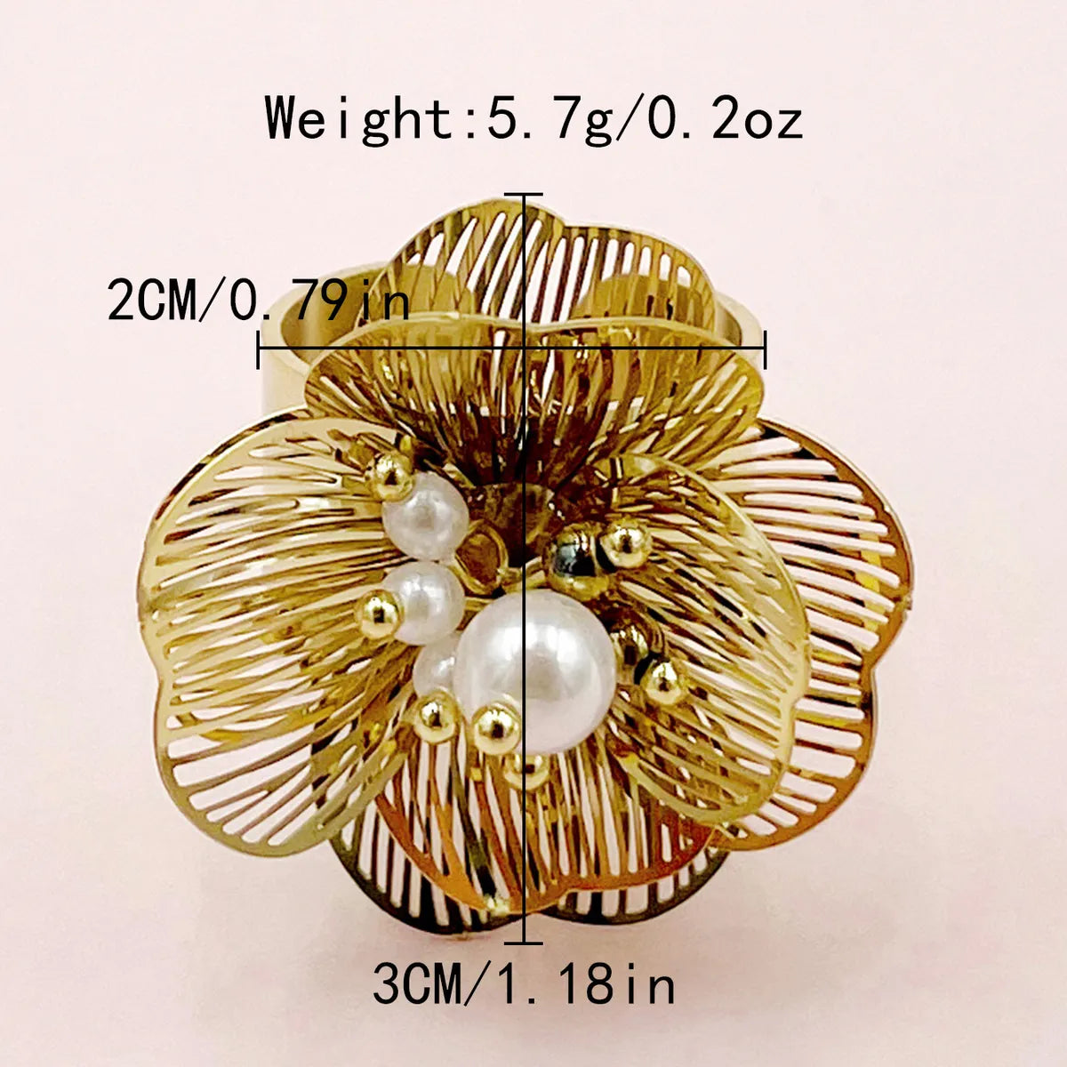 304 Stainless Steel Casual Vacation Plating Hollow Out Flower Pearl Open Rings