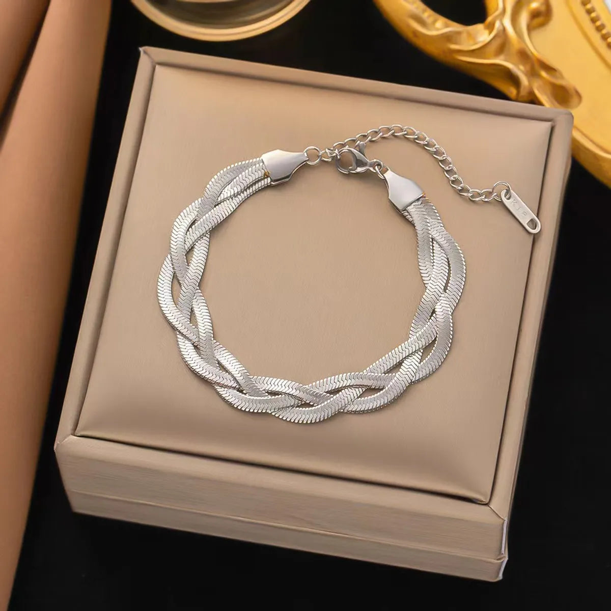 Classic Style Cool Style Solid Color 304 Stainless Steel 18K Gold Plated Bracelets In Bulk