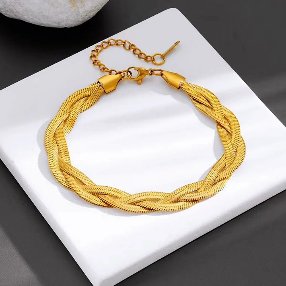 Classic Style Cool Style Solid Color 304 Stainless Steel 18K Gold Plated Bracelets In Bulk