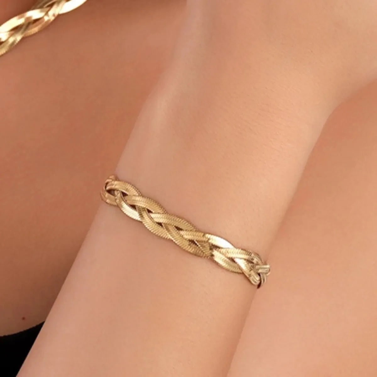 Classic Style Cool Style Solid Color 304 Stainless Steel 18K Gold Plated Bracelets In Bulk