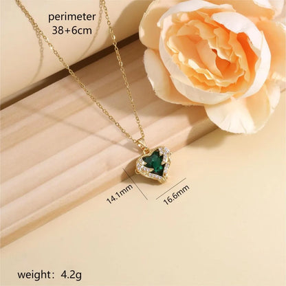 304 Stainless Steel Copper 14K Gold Plated Inlay Heart Shape Wings Zircon Pendant Necklace