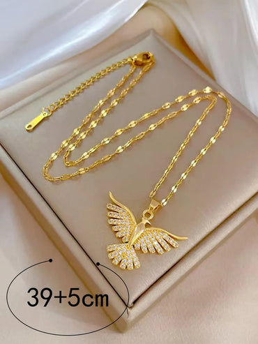 Wholesale Basic Modern Style Classic Style Eagle 304 Stainless Steel Copper 18K Gold Plated Zircon Pendant Necklace