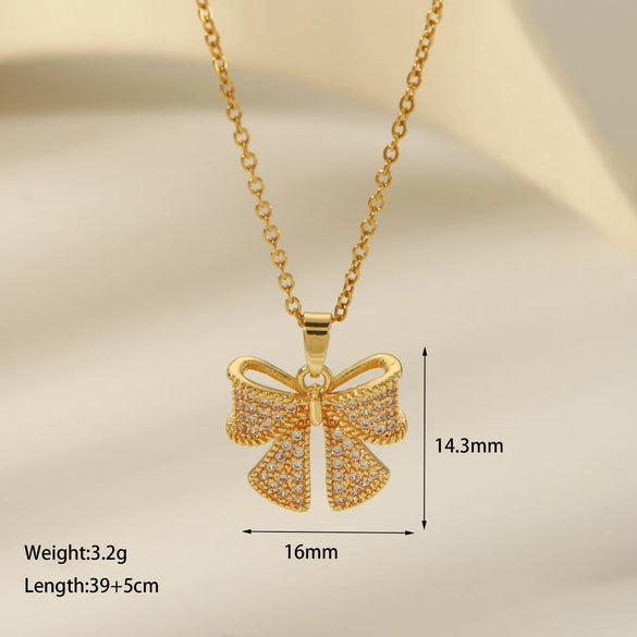 304 Stainless Steel Copper 18K Gold Plated Casual Vintage Style Dreamcatcher Heart Shape Bow Knot Pendant Necklace